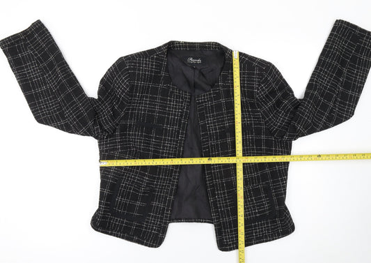 Peacocks Women's Black Checked Lined Blazer Size 14 Polyester Viscose