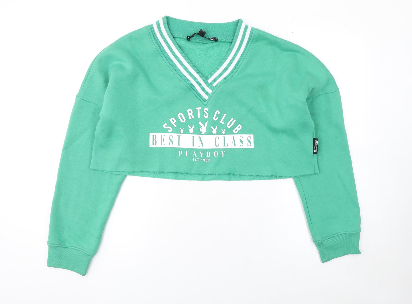 Womens UK Size M Playboy x Missguided Green Pullover Sweatshirt