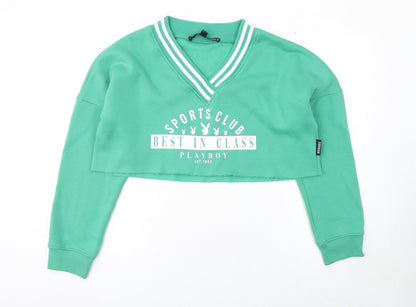 Womens UK Size M Playboy x Missguided Green Pullover Sweatshirt