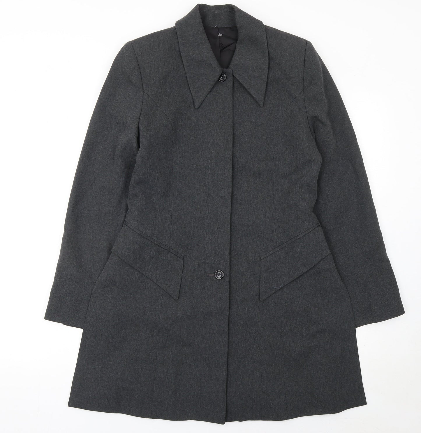 Hobbs Women Grey Wool Tailored Coat UK 10 Long Sleeve Classic Fit