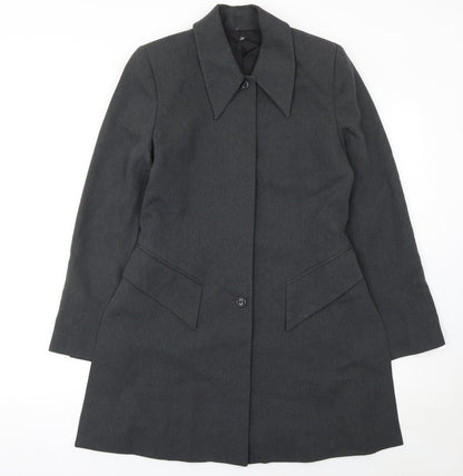 Hobbs Women Grey Wool Tailored Coat UK 10 Long Sleeve Classic Fit