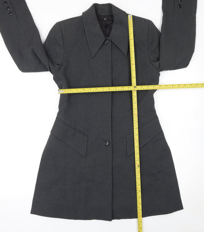 Hobbs Women Grey Wool Tailored Coat UK 10 Long Sleeve Classic Fit