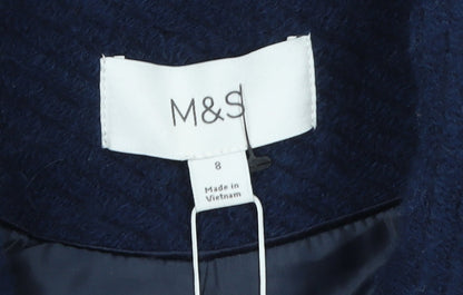 Marks and Spencer Women's Blue Wool Blend Double-Breasted Blazer UK 8