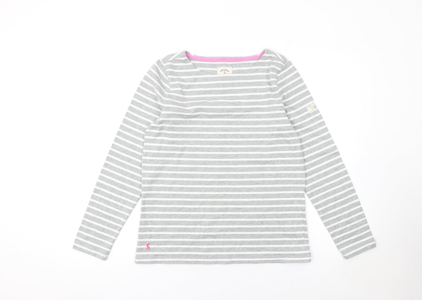 Joules Women’s Grey Striped Long Sleeve Cotton T-Shirt UK 12