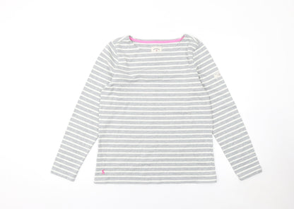Joules Women’s Grey Striped Long Sleeve Cotton T-Shirt UK 12
