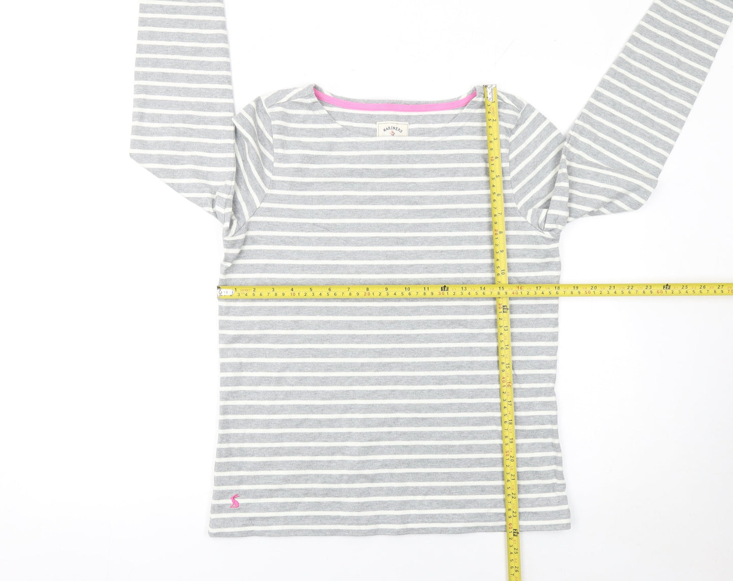 Joules Women’s Grey Striped Long Sleeve Cotton T-Shirt UK 12