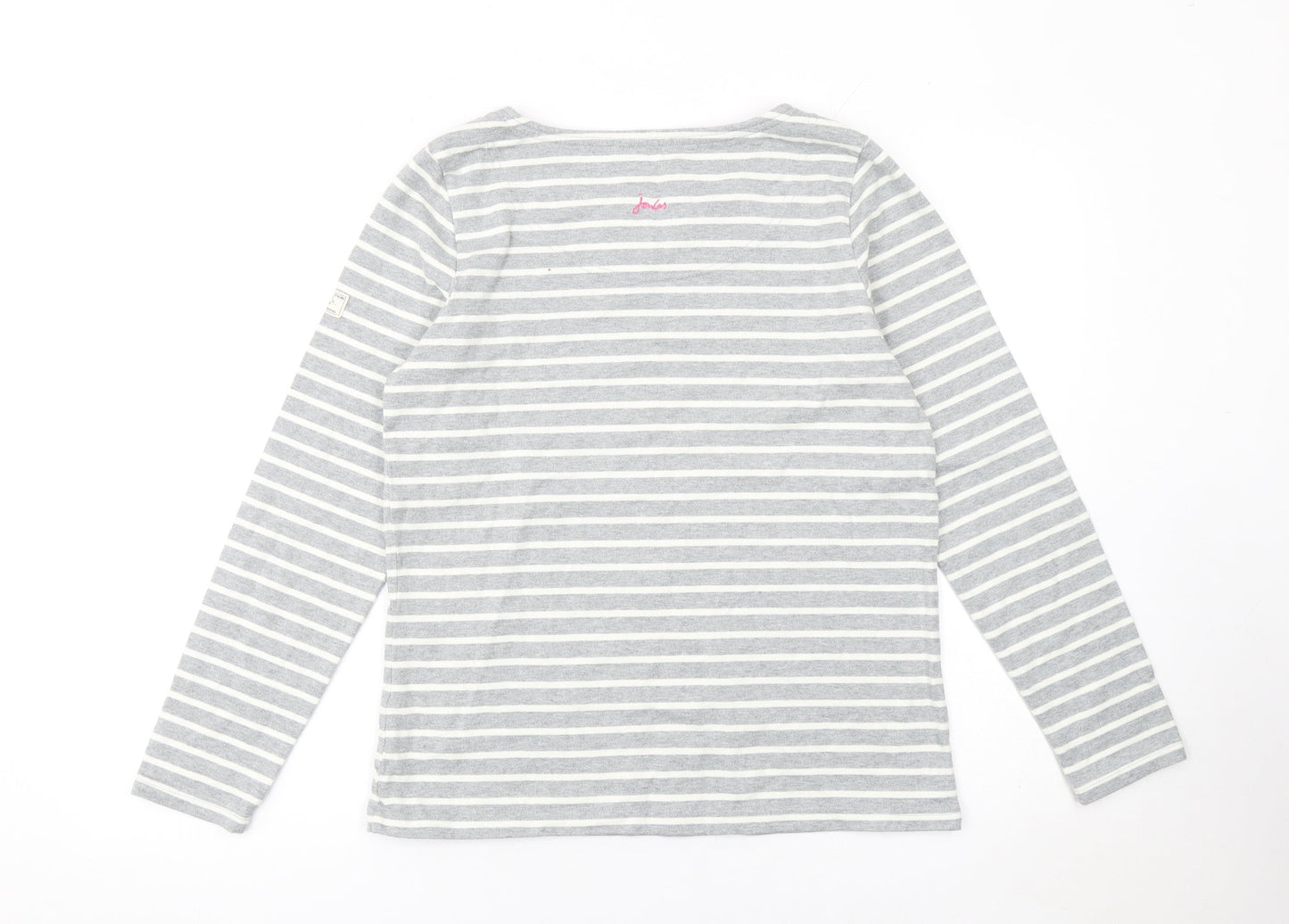 Joules Women’s Grey Striped Long Sleeve Cotton T-Shirt UK 12