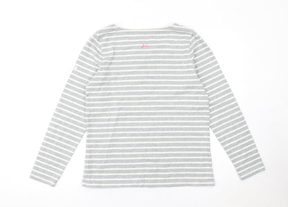 Joules Women’s Grey Striped Long Sleeve Cotton T-Shirt UK 12