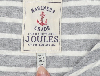 Joules Women’s Grey Striped Long Sleeve Cotton T-Shirt UK 12
