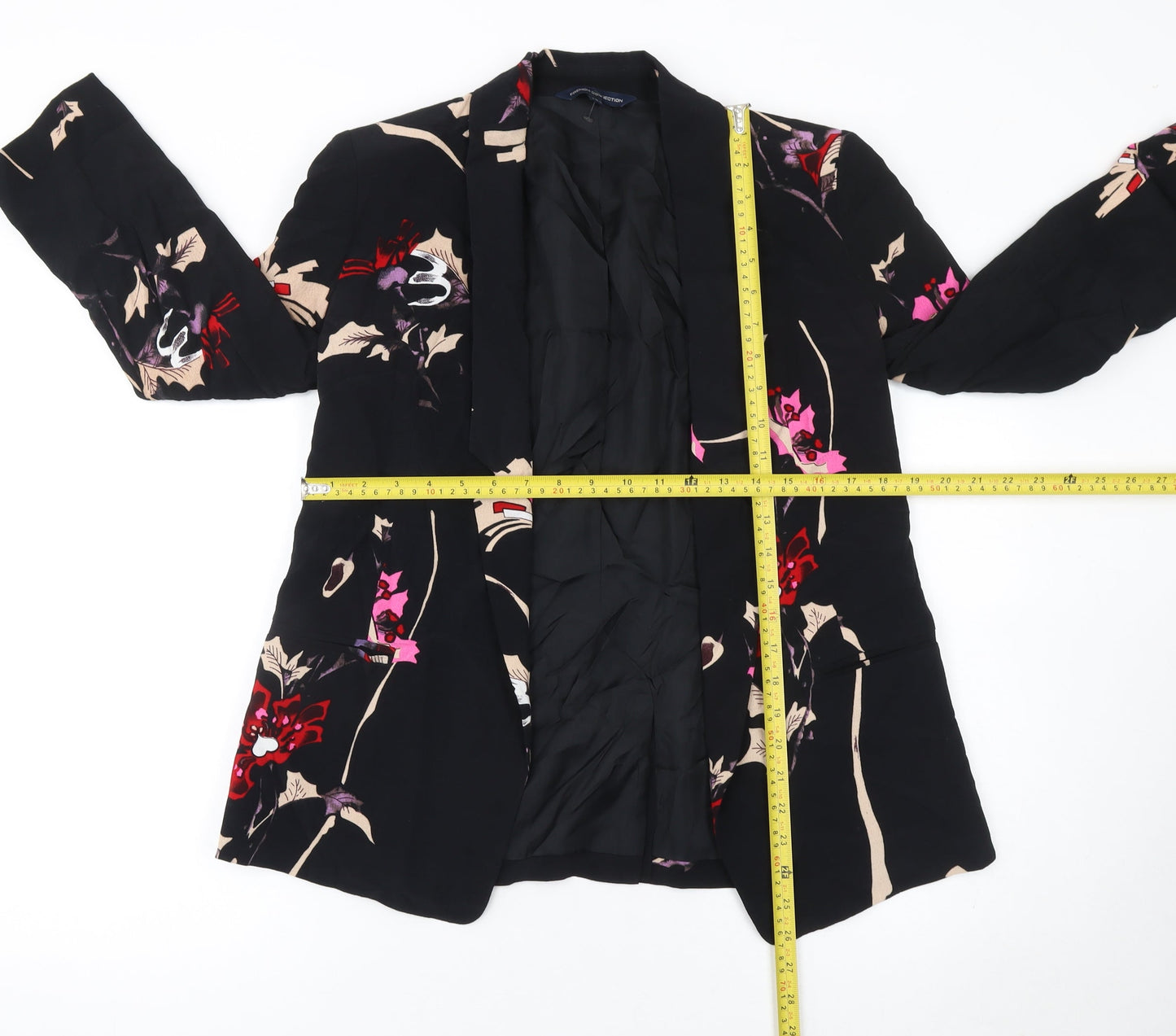 French Connection Women Black Floral Long Sleeve Blazer Size 8