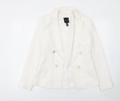 New Look Women White Size 6 Double-Breasted Blazer Jacket