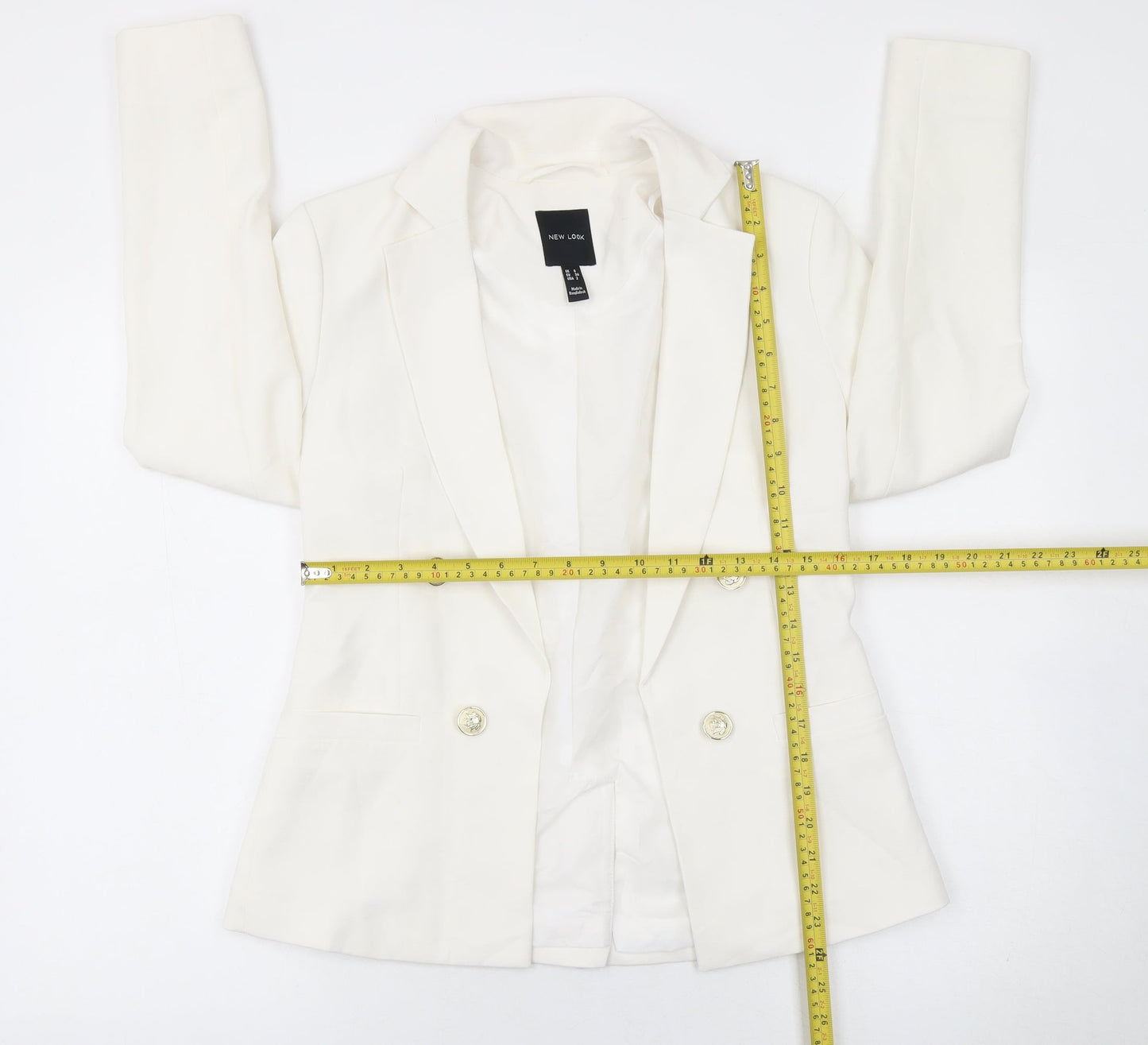 New Look Women White Size 6 Double-Breasted Blazer Jacket