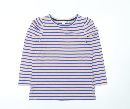 Boden Womens Beige Blue Striped 3/4 Sleeve Cotton T-Shirt UK 10