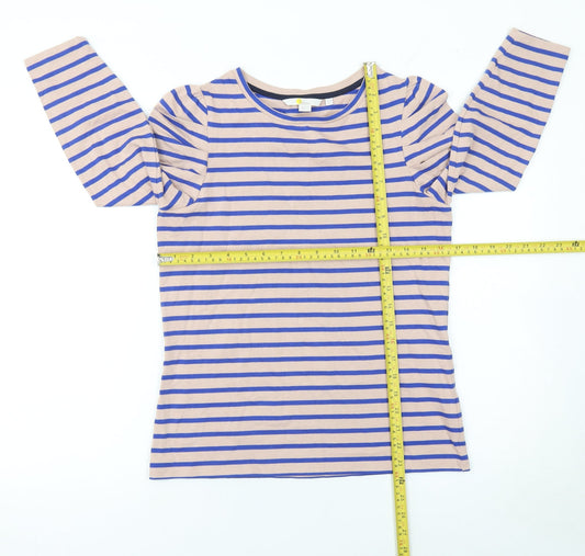 Boden Womens Beige Blue Striped 3/4 Sleeve Cotton T-Shirt UK 10