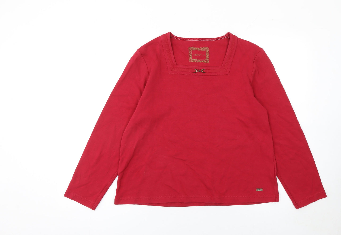 Dash Women Red Long Sleeve Square Neck Stretch Cotton Top Size 18
