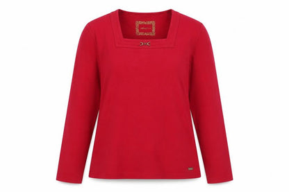 Dash Women Red Long Sleeve Square Neck Stretch Cotton Top Size 18
