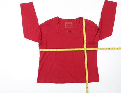 Dash Women Red Long Sleeve Square Neck Stretch Cotton Top Size 18