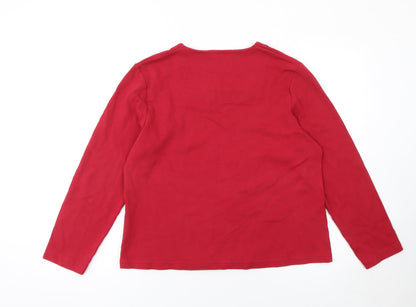 Dash Women Red Long Sleeve Square Neck Stretch Cotton Top Size 18