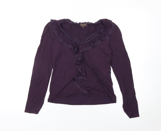 Phase Eight Women's Purple Ruffle Long Sleeve Jersey Blouse Size 10