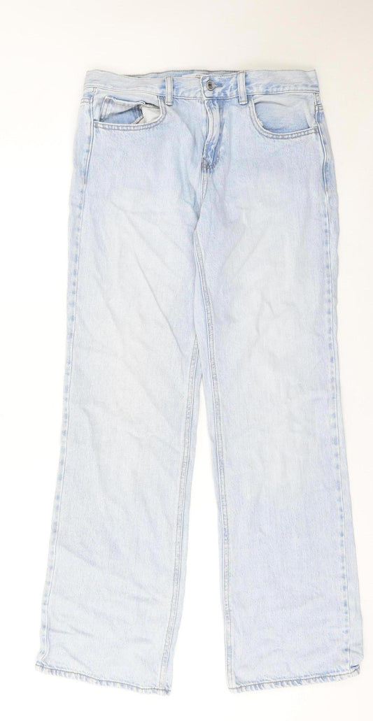Unisex Adultss UK Size M Stradivarius Regular Fit Straight Blue Jeans