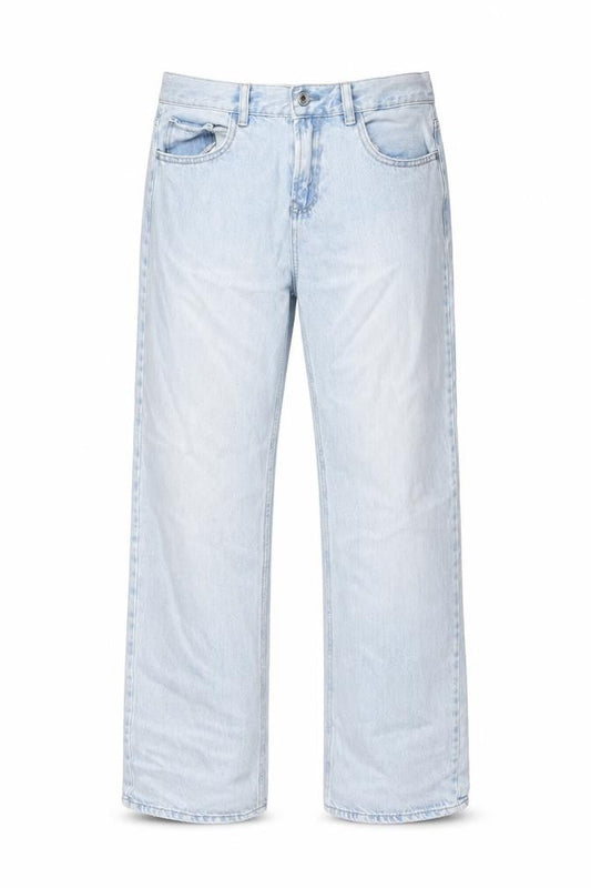 Front view of Stradivarius unisex light blue straight leg denim jeans m