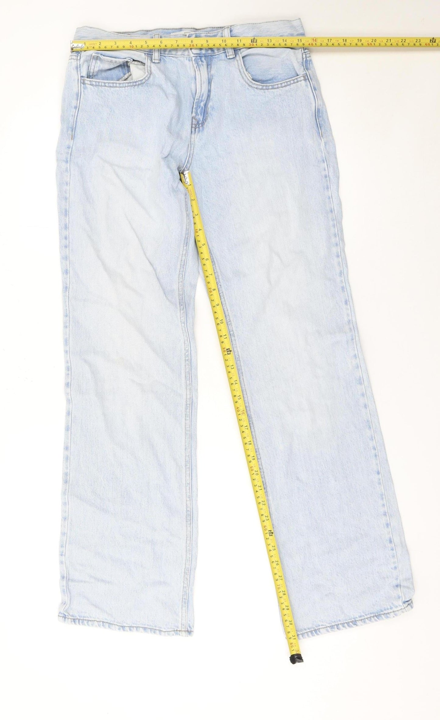 Unisex Adultss UK Size M Stradivarius Regular Fit Straight Blue Jeans