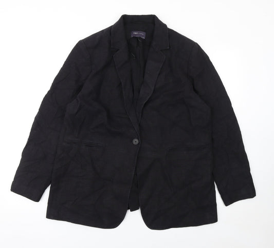Marks and Spencer Women Black Linen Blend Single-Breasted Blazer Size 18