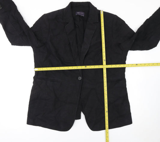 Marks and Spencer Women Black Linen Blend Single-Breasted Blazer Size 18