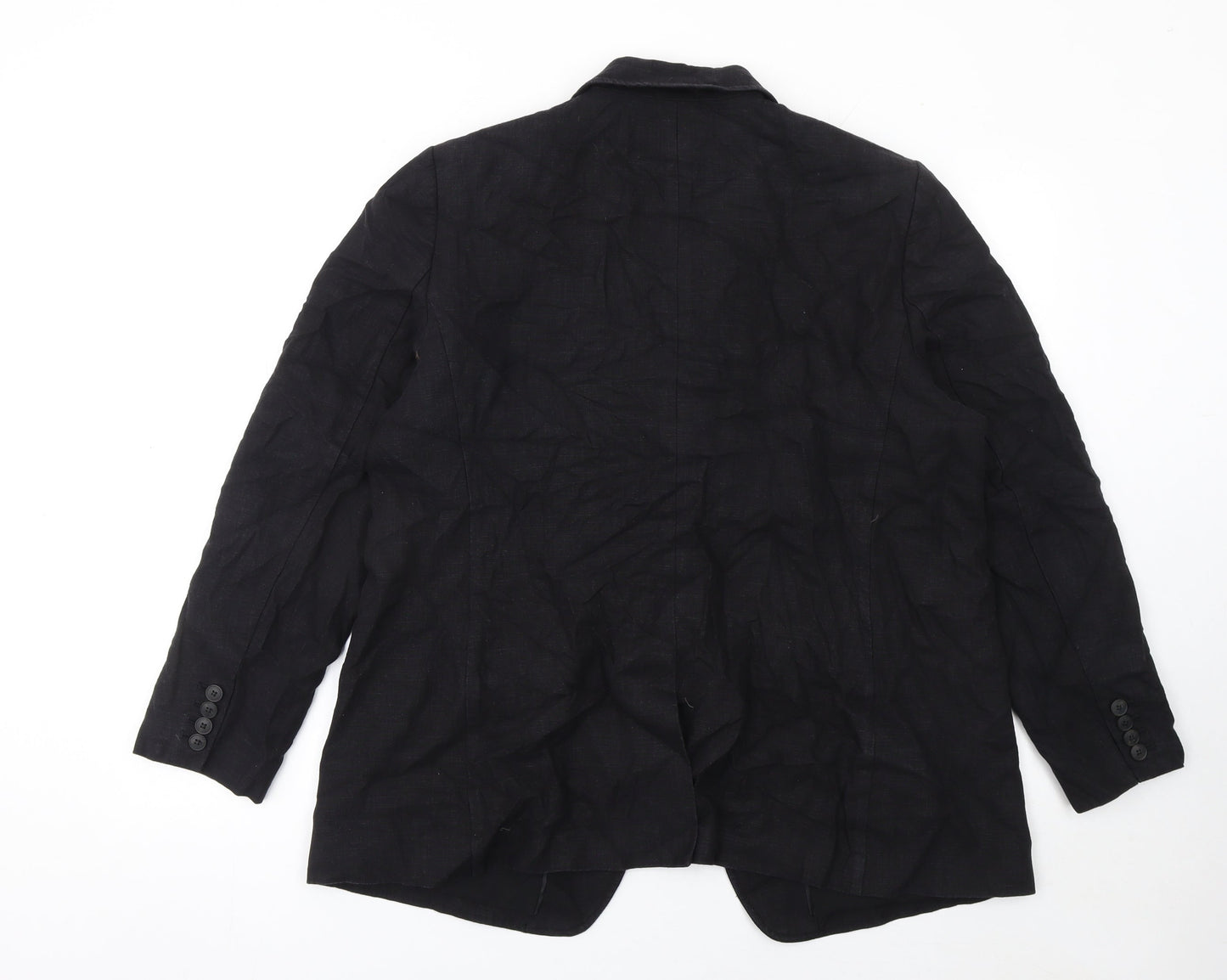 Marks and Spencer Women Black Linen Blend Single-Breasted Blazer Size 18