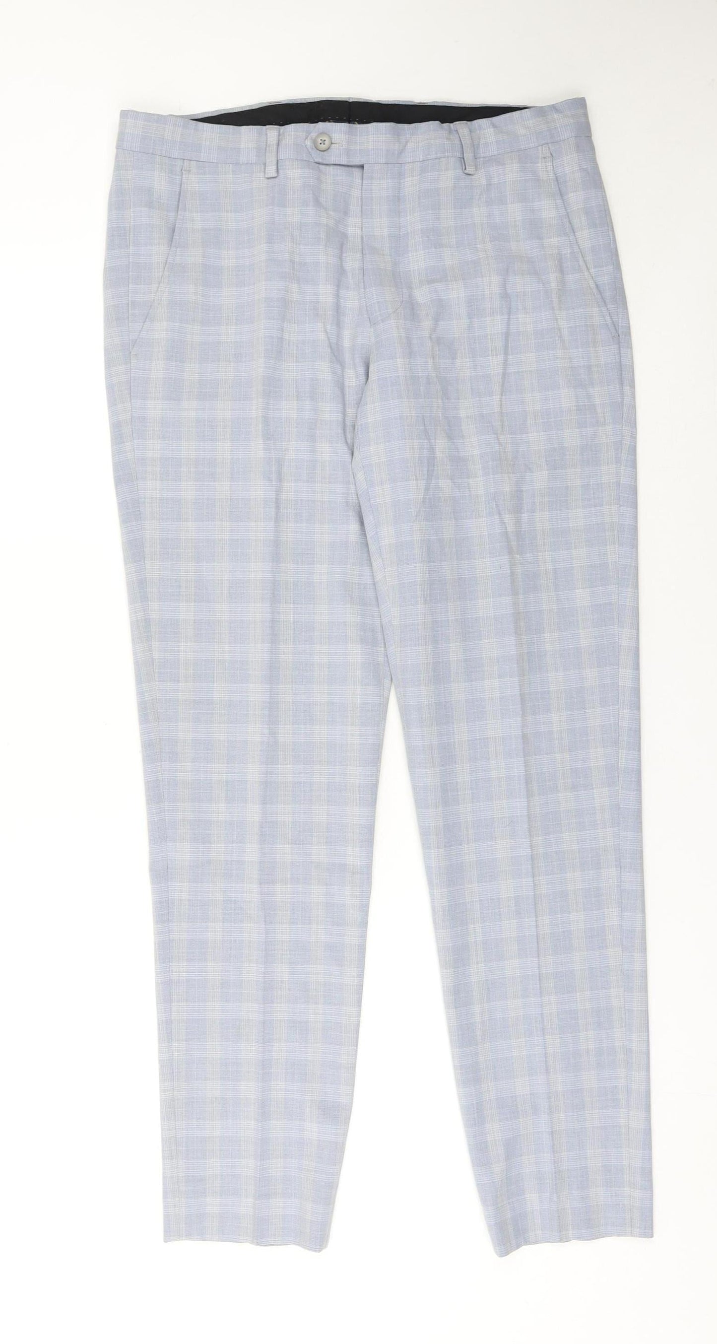 Spin Men's Grey Check Slim Fit Chino Trousers Size 38S