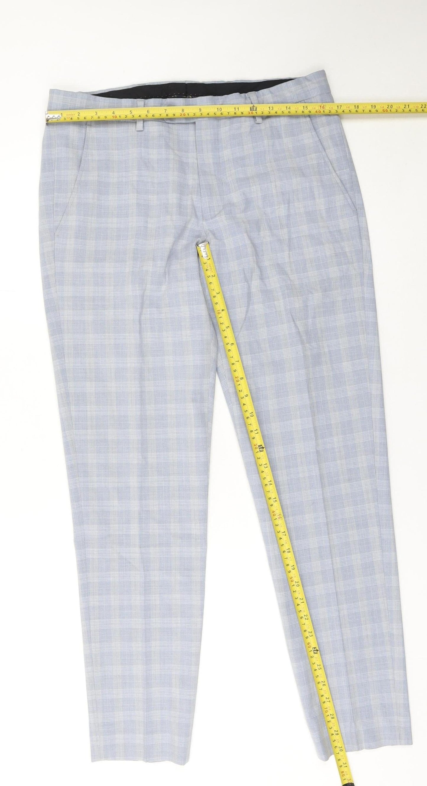 Spin Men's Grey Check Slim Fit Chino Trousers Size 38S