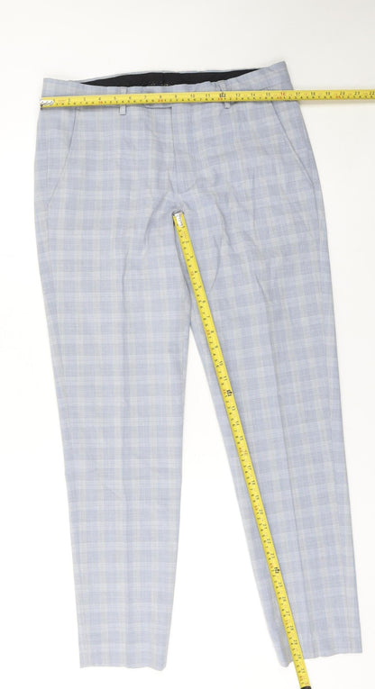 Spin Men's Grey Check Slim Fit Chino Trousers Size 38S