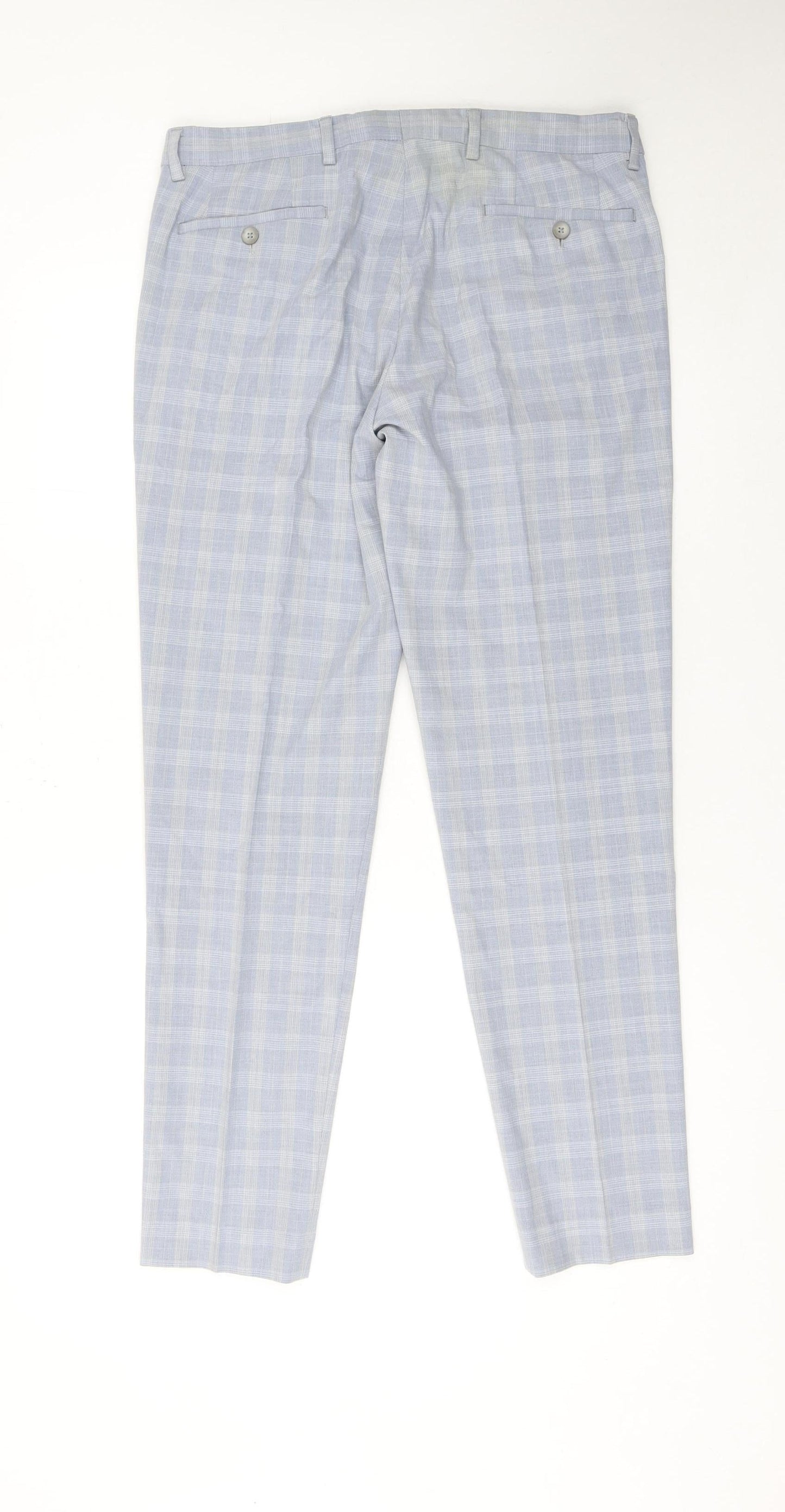 Spin Men's Grey Check Slim Fit Chino Trousers Size 38S
