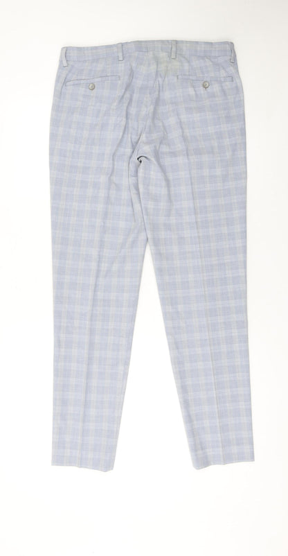 Spin Men's Grey Check Slim Fit Chino Trousers Size 38S