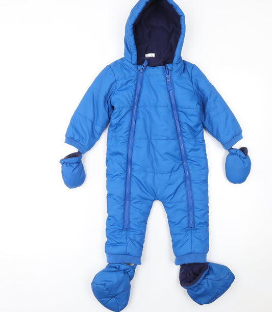 F&F Blue Padded Hooded Snowsuit 9-12 Months Unisex Baby Winter Outerwear