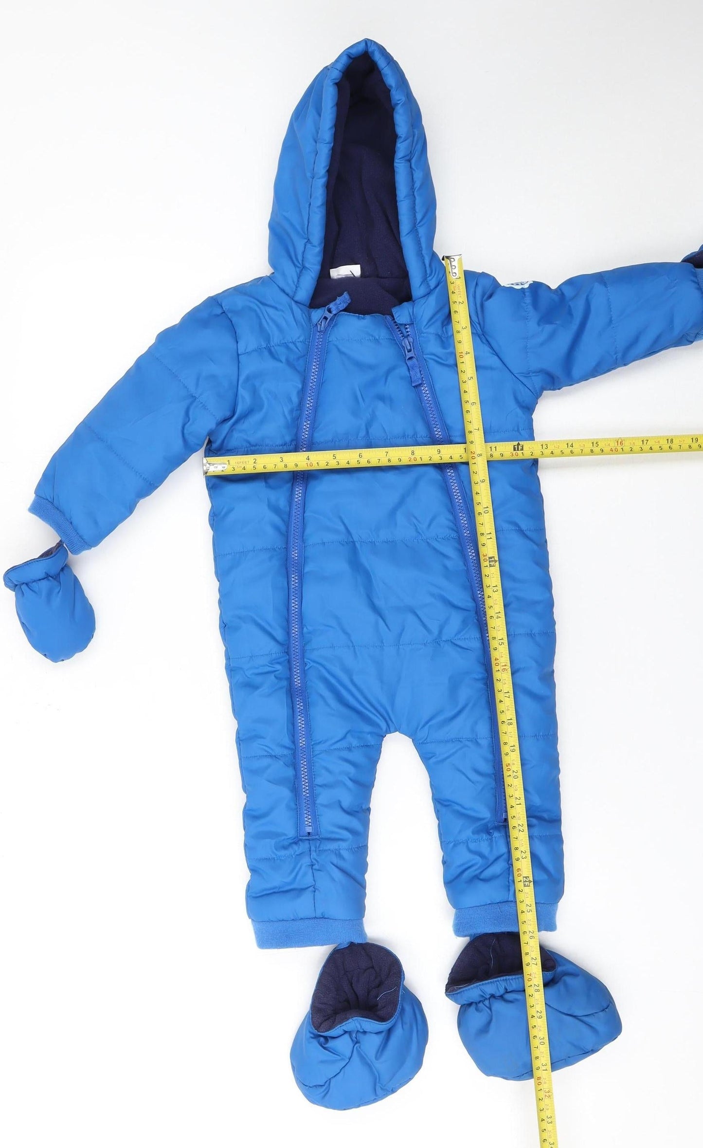 F&F Blue Padded Hooded Snowsuit 9-12 Months Unisex Baby Winter Outerwear