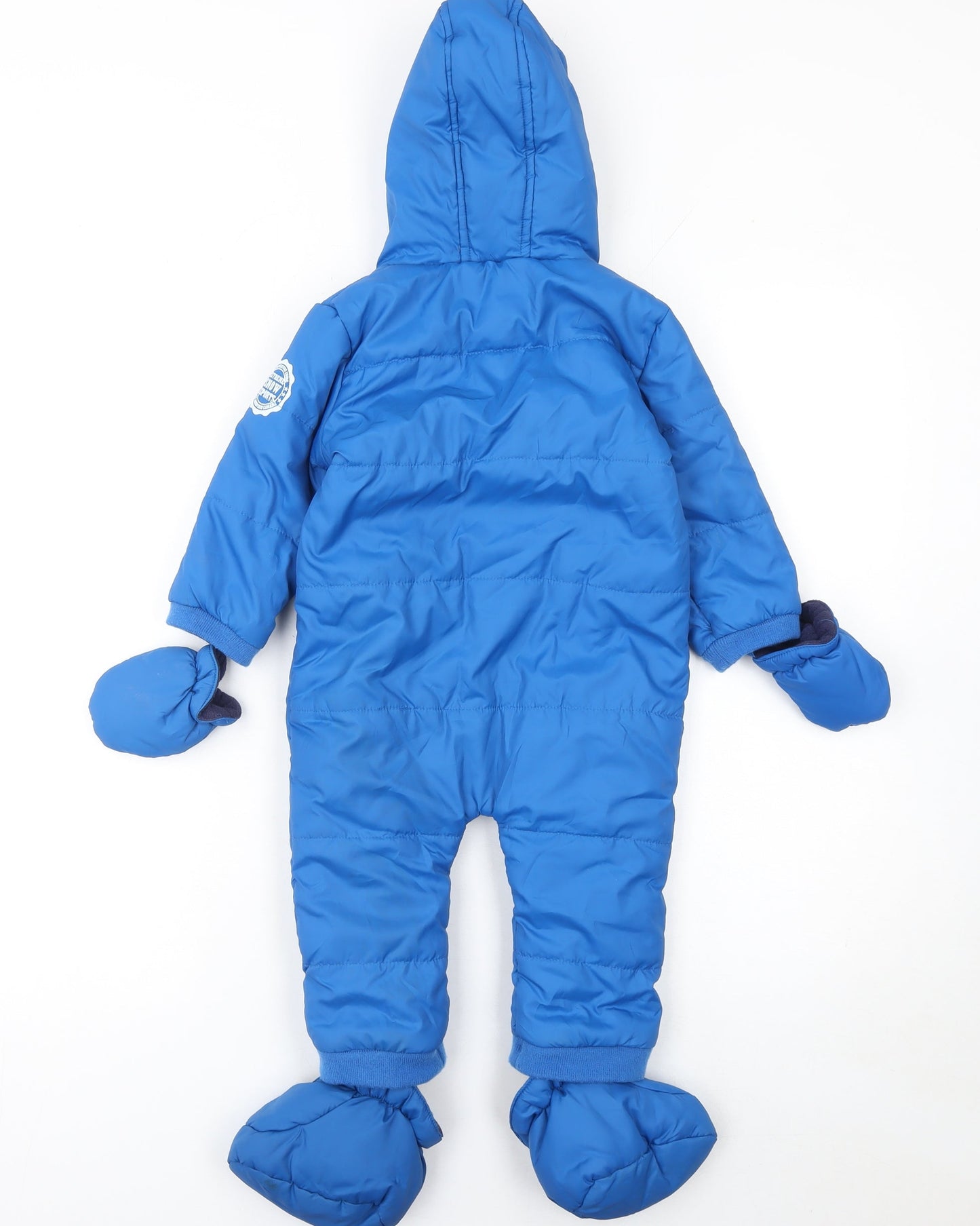 F&F Blue Padded Hooded Snowsuit 9-12 Months Unisex Baby Winter Outerwear