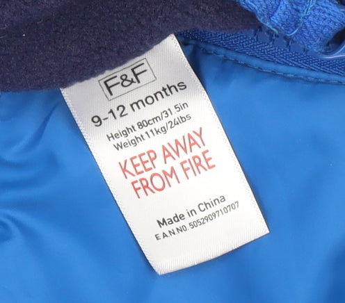 F&F Blue Padded Hooded Snowsuit 9-12 Months Unisex Baby Winter Outerwear