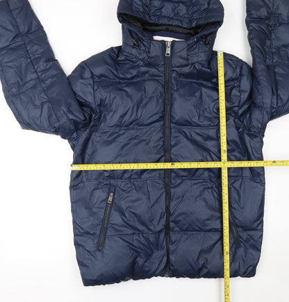 Guess Women Navy Blue Puffer Jacket XL Hooded Winter Coat