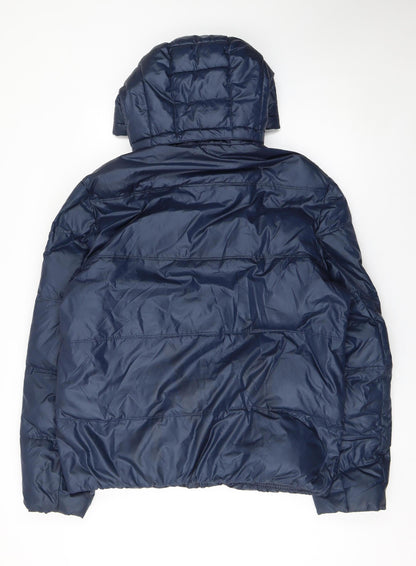 Guess Women Navy Blue Puffer Jacket XL Hooded Winter Coat