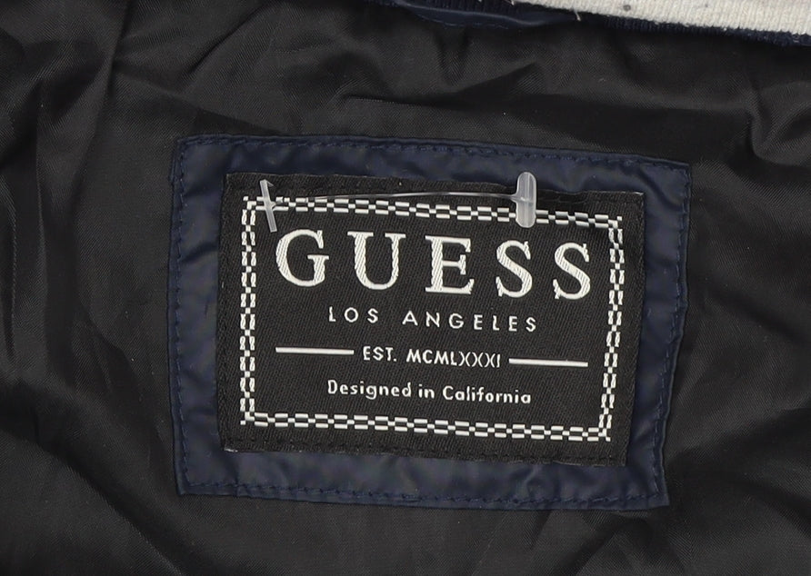 Guess Women Navy Blue Puffer Jacket XL Hooded Winter Coat