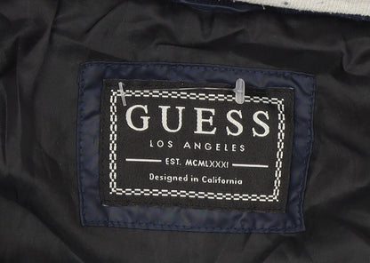 Guess Women Navy Blue Puffer Jacket XL Hooded Winter Coat