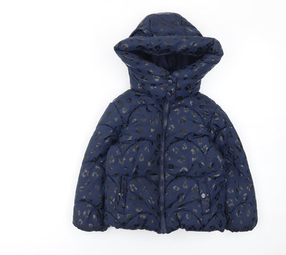 Primark Girls Blue Animal Print Hooded Puffer Jacket 3-4 Years Winter Coat