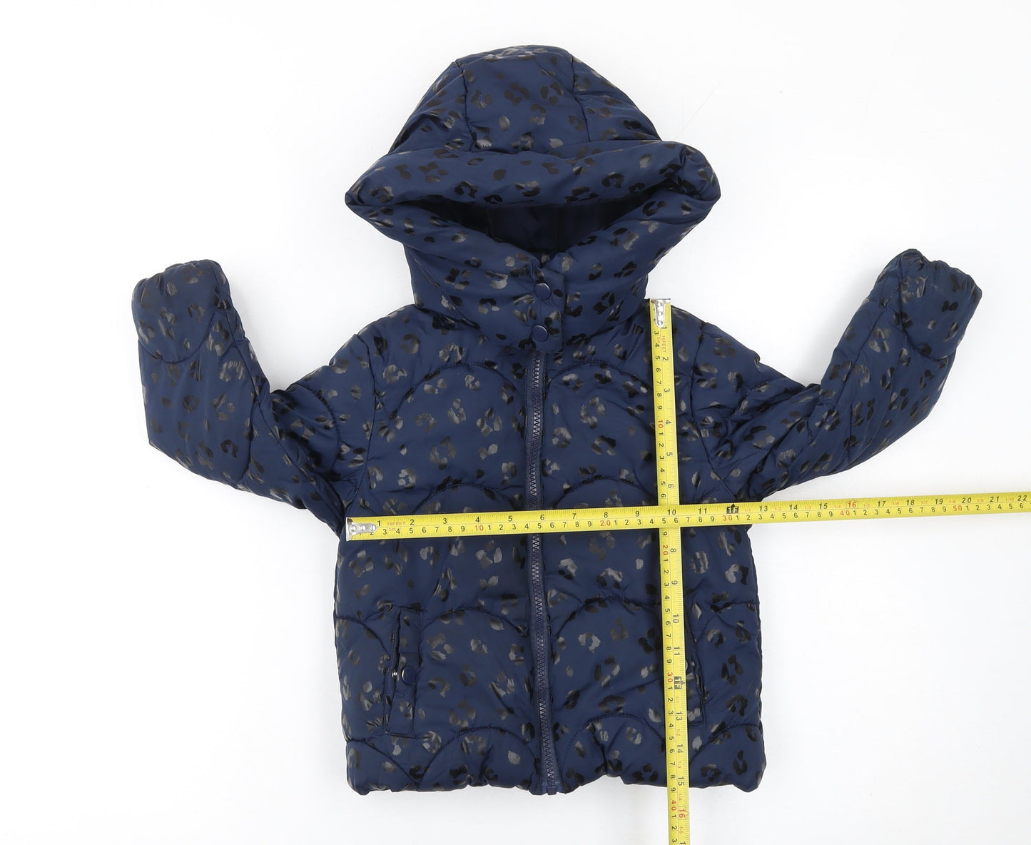 Primark Girls Blue Animal Print Hooded Puffer Jacket 3-4 Years Winter Coat