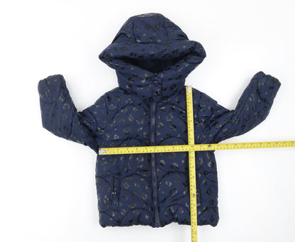 Primark Girls Blue Animal Print Hooded Puffer Jacket 3-4 Years Winter Coat