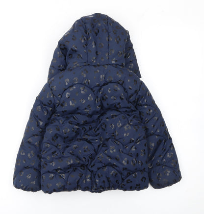 Primark Girls Blue Animal Print Hooded Puffer Jacket 3-4 Years Winter Coat