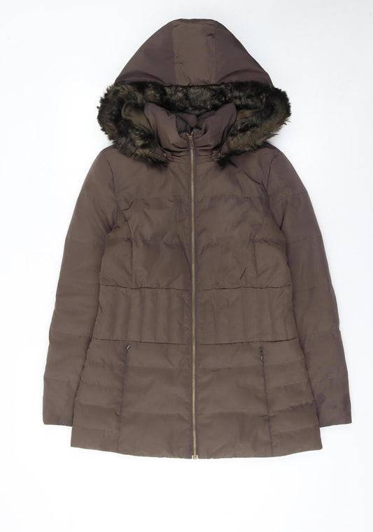Phase Eight Women’s Brown Hooded Puffer Coat Size 10 Down Filled