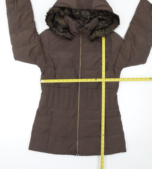Phase Eight Women’s Brown Hooded Puffer Coat Size 10 Down Filled