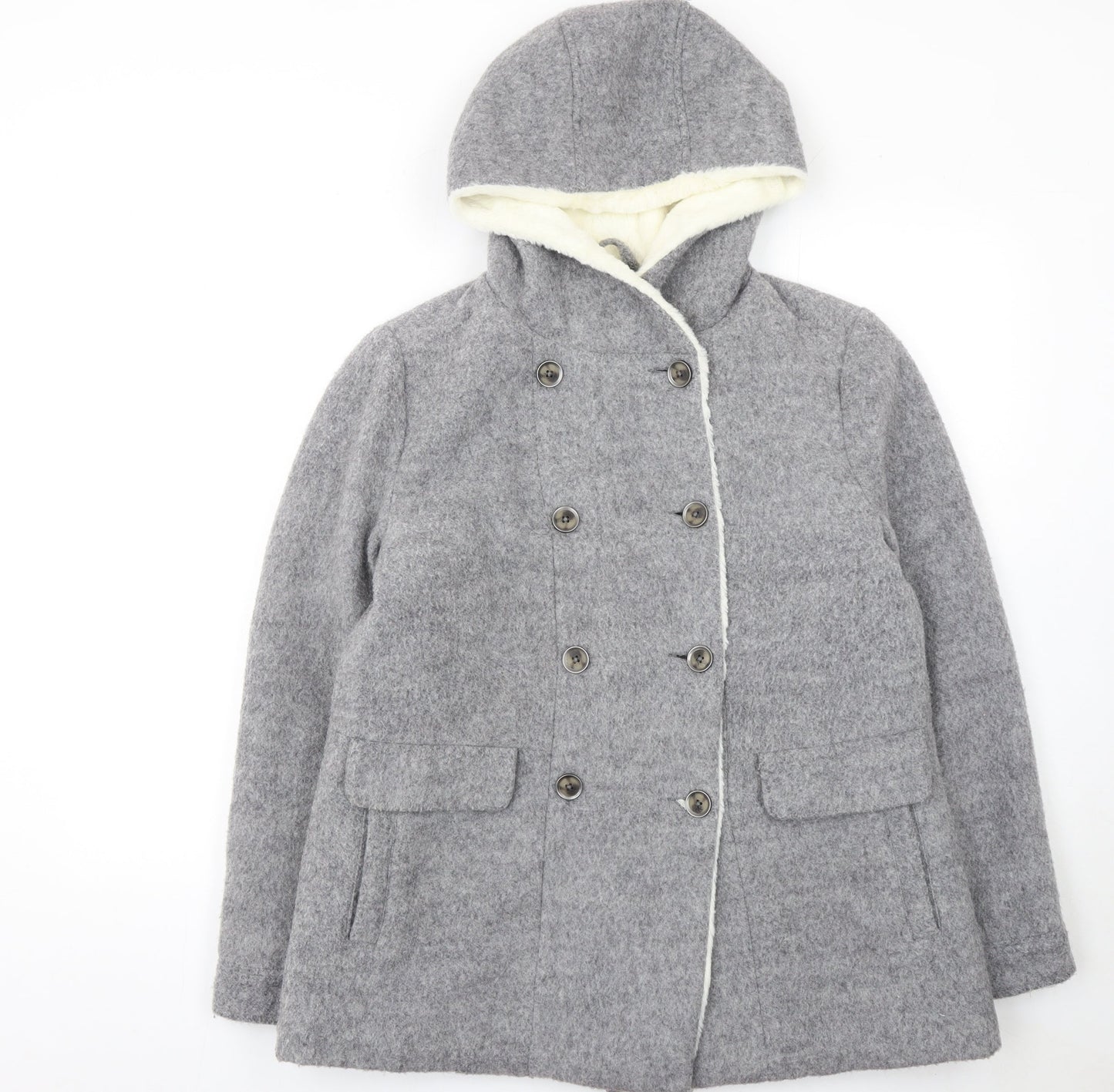 Mantaray Womens Grey Wool Blend Hooded Pea Coat Size 14