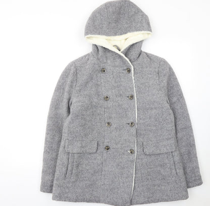 Mantaray Womens Grey Wool Blend Hooded Pea Coat Size 14